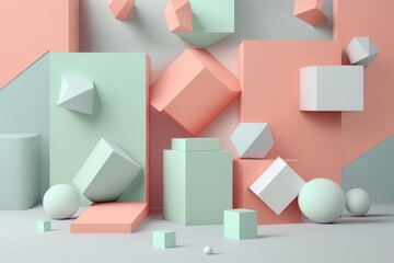 Formas abstracta, ambiente minimalista con formas abstractas y colores pastel, creado con IA generativa