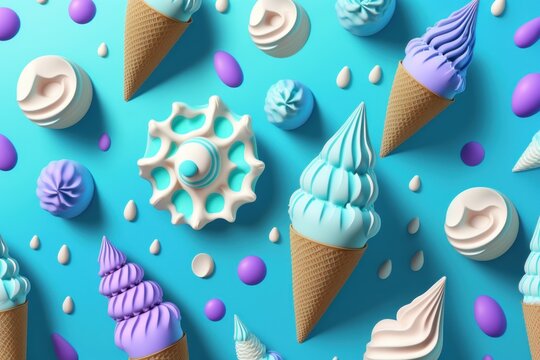 Fondo helado 3d azul y blanco, creado con IA generativa