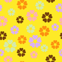 Groovy 60s seamless pattern. Retro colorful fashion print. Vintage 70s textile design. Geometric floral vector illustration