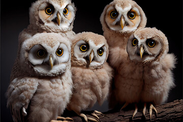 Obraz premium a group of cute little owls - generative ai