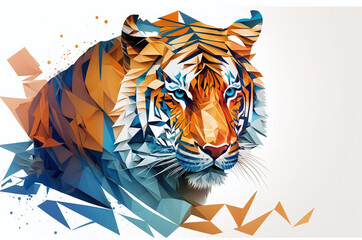 Close up of a geometric tiger on a white background 
