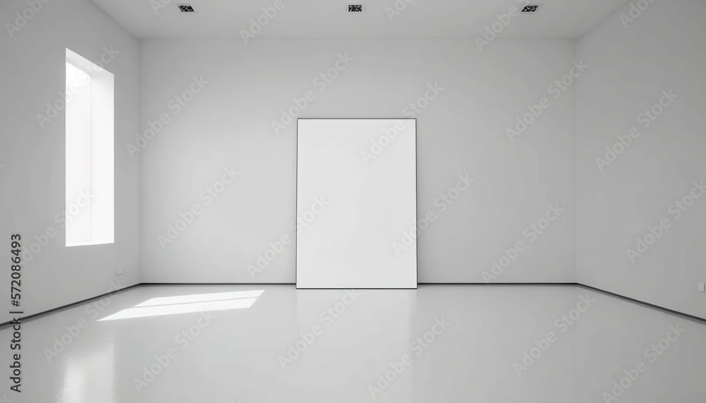 Poster bright room with a photo frame in the center, ready for design. ai generative mock up display