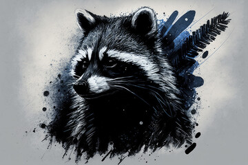The Inquisitive Rascal: A Portrait of a Raccoon in Ink Illustration Style