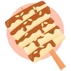 Hand drawn tteokbokki in a skewer korean street food flat design illustration