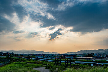 View of a town surrounded by mountains