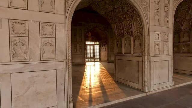 Video of sunrays through inner complex of Agra Fort In Delhi, India