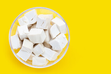 White tofu in glass bowl