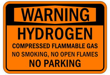 Obraz premium Hydrogen chemical warning sign and labels compressed flammable gas. No smoking, no open flames, no parking