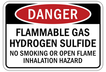 Hydrogen chemical warning sign and labels flammable gas hydrogen sulfide, no smoking or open flame inhalation hazard