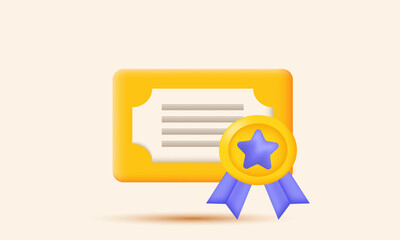 illustration realistic vector certificate icon achievement award grant 3d icon creative isolated on background.Realistic vector illustration.