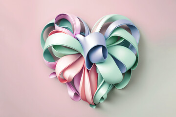 Heart Shapes, Ribbons,, pink, green, blue Generative AI