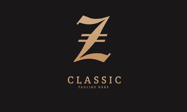 Alphabet Z illustration monogram logo template in silver color and black background