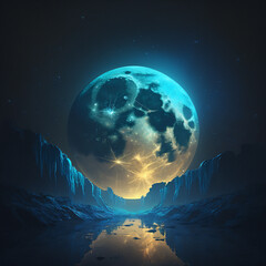 earth and moon ,moon blue background
