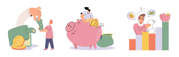 Successful businessman hold piggybank collect dollar coins for good financial investment. Happy person receive profit or income in piggy bank from savings. Invest, finance concept. Personal budget