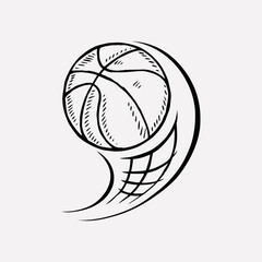 Hand drawn of  basketball  on white background,vector  illustration