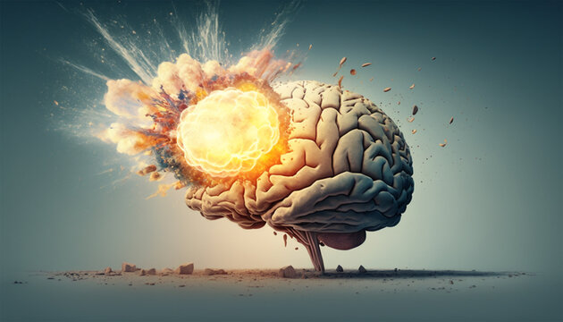 Concept art of a human brain exploding with knowledge and creativity. Generative AI