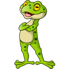 Cute happy green frog cartoon standing
