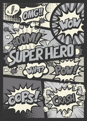 amecomi_koma02Black and white pop art comics book magazine, speech bubble, balloon, box message	