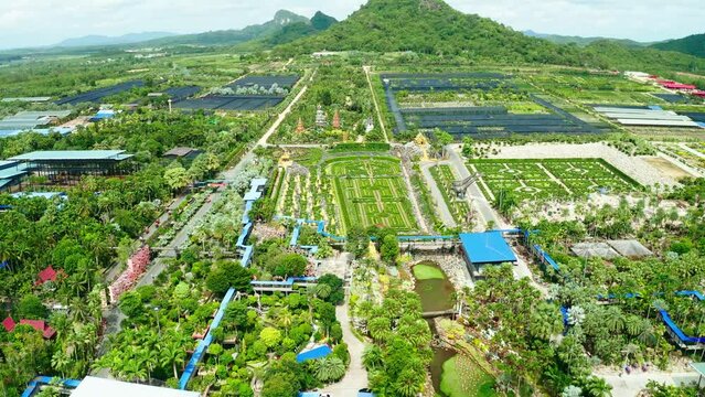 Aerial view of Nong Nooch Tropical Garden located in Pattaya city, Thailand. Nong Nooch Tropical Garden is the biggest garden in Thailand.
