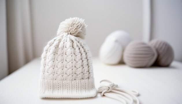 Little handmade knitted hat. Generative AI