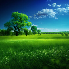 Grüne Wiese mit blauem Himmel (erstellt durch KI-Tool)