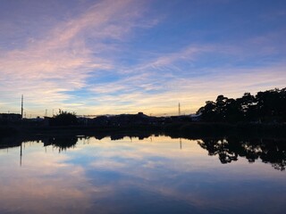 善宝池の夕焼けリフレクション