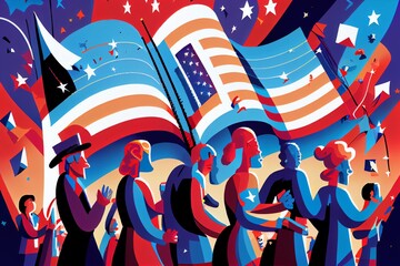 America, US, midterm, election celebration, graphic illustration, art. Generative AI