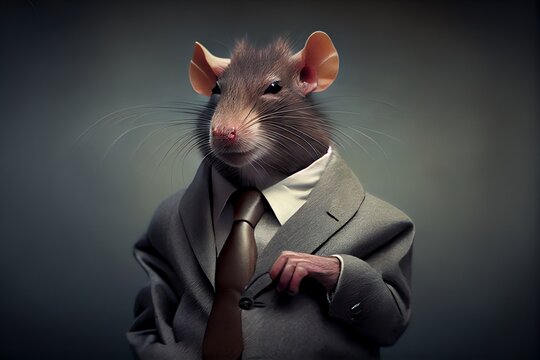 A photo rat wearing a suit, sometime portrayed as a bad politicians. Generative AI