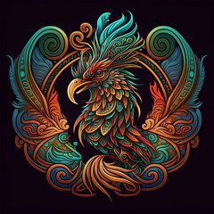 Celtic art of east totem and west style in psychedelic. Fit for apparel, book cover, poster, print. Rooster illustration.