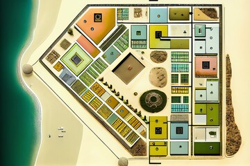 Urbanisme et territoire - plan cadastral avec limites de parcelles dun centre ville dune mÃ©tropole. Generative AI