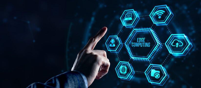 Internet, business, Technology and network concept. Edge computing modern IT technology on virtual screen. Virtual button.