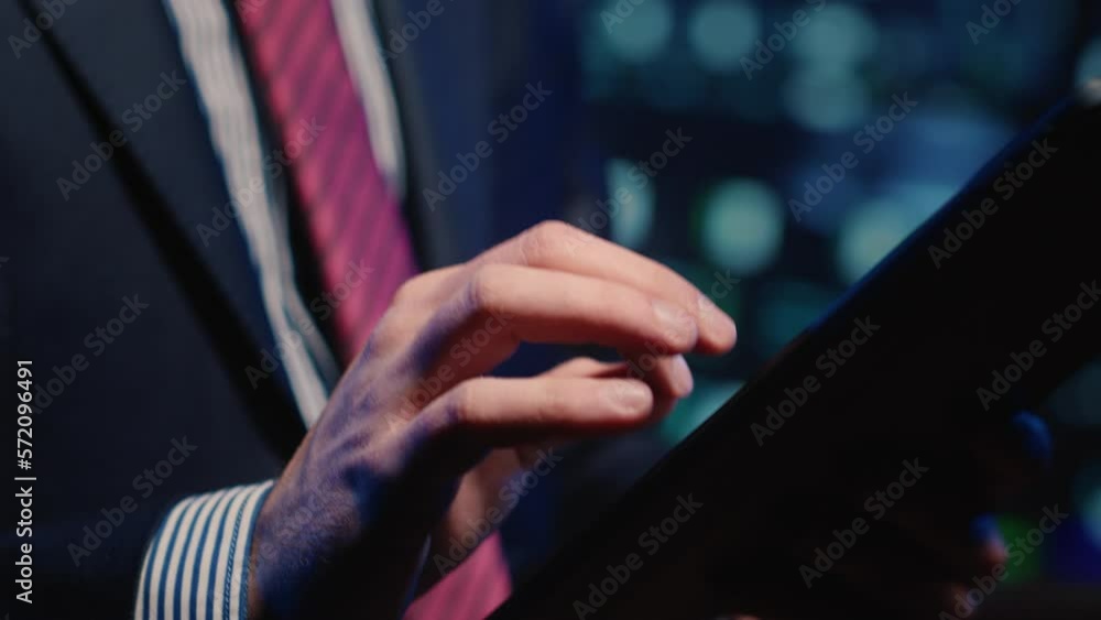 Poster professional it manager typing data on tablet, working in cyberspace center. information security of