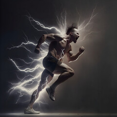 A lightning fast man accelerating at super human speed, with generative AI