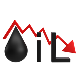 Oil drop black gray font text red color chart graph down arrow direction symbol crude oil petroleum gasoline energy power petrol fuel diesel fossil fossil natural decrease production stock trade 