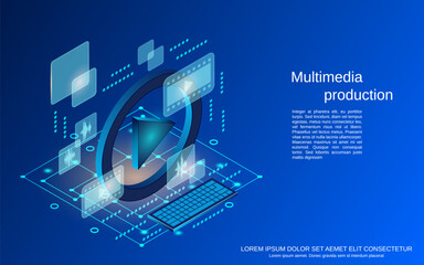 Multimedia production flat 3d isometric vector concept illustration