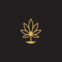 cannabis abstract minimalist gold line logo of a cannabis leaf for your brand.