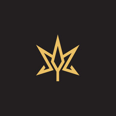 cannabis abstract minimalist gold line logo of a cannabis leaf for your brand.