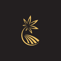 cannabis abstract minimalist gold line logo of a cannabis leaf for your brand.