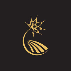 cannabis abstract minimalist gold line logo of a cannabis leaf for your brand.