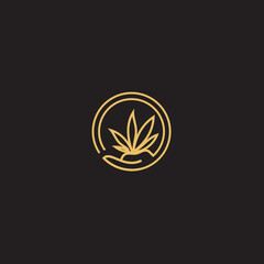cannabis abstract minimalist gold line logo of a cannabis leaf for your brand.