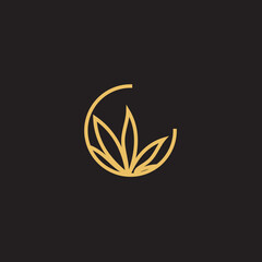 cannabis abstract minimalist gold line logo of a cannabis leaf for your brand.