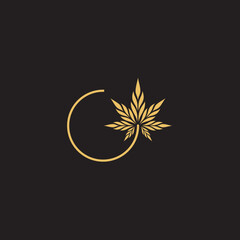 cannabis abstract minimalist gold line logo of a cannabis leaf for your brand.