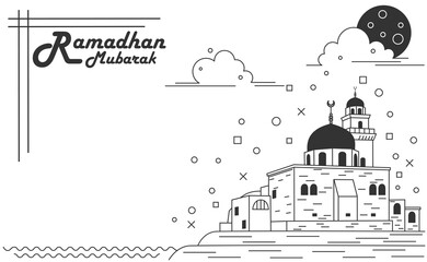 Ramadan mubarak background vector illustration in black and white style
