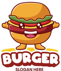 vector cute burger smiling cartoon vector icon illustration. food object icon concept isolated premium flat