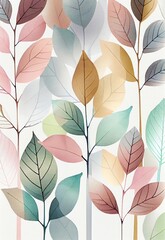 Tree leaves watercolor pattern on white background. Artistic drawn pastel botanical plants painting. AI generated creative decorative floral vertical poster.