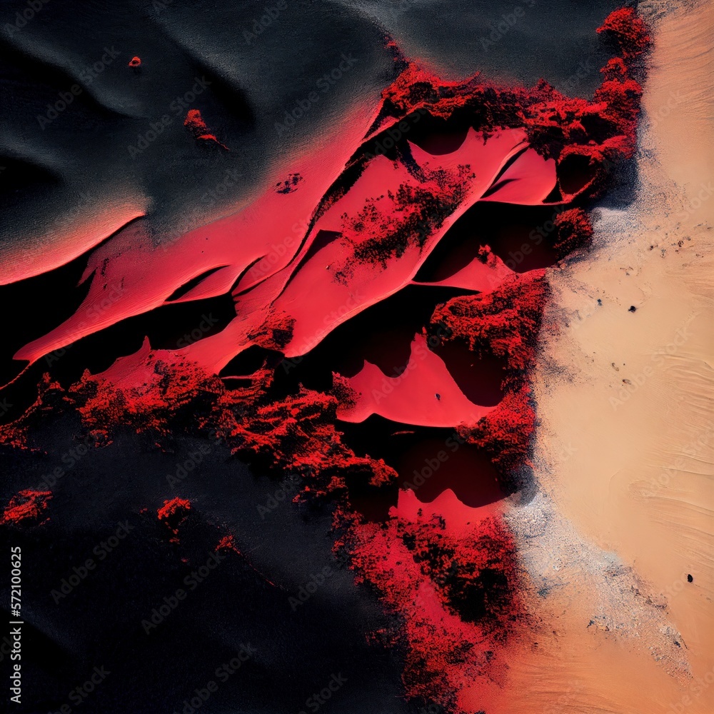 Wall mural red and black desert sand dunes surface abstract background. dry african hills, detailed sandy textu