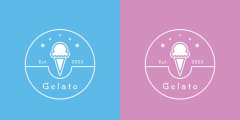 Illustration of a minimalist gelato logo Creative idea icon a flat, simple silhouette of a milk, ice cream, and drink stamp emblem.fast food that is cold, pink, and elegant Scoop cone sundae beverage 