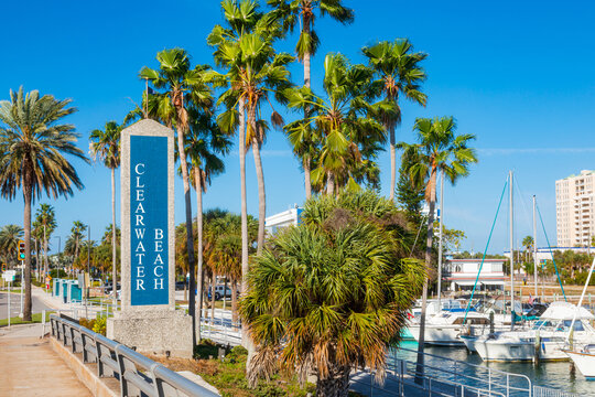 Clearwater Beach Sign in Downtown Clearwater, Florida, USA. Selective focus.