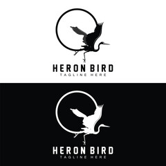 Fototapeta na wymiar Bird Heron Stork Logo Design, Birds Heron Flying On The River Vector, Product Brand Illustration