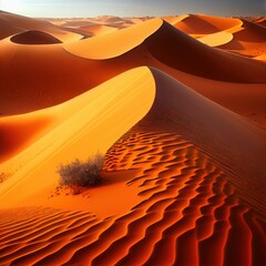 Fototapeta na wymiar Orange desert sand dunes surface abstract background. Dry african hills, detailed sandy texture. Natural landscape Orange ai generated desert dunes pattern.